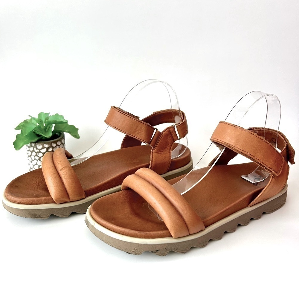 Cougar Nolo Sandals Cognac Brown Tan Leather Flatform Strappy Sawtooth Size 10 - Picture 6 of 13